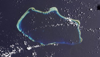 Bikini Atoll, part of the Marshall Islands in the Western Pacific. This image was captured by the Landsat 8 satellite on Aug. 19, 2013 (NASA Earth Observatory / U.S. Geological Survey)