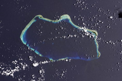 Bikini Atoll, part of the Marshall Islands in the Western Pacific. This image was captured by the Landsat 8 satellite on Aug. 19, 2013 (NASA Earth Observatory / U.S. Geological Survey)